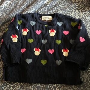Navy Minnie Mouse Sweater with Heart and Bow Pattern